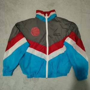 Vintage Chicago Bulls Jacket Mens L 80s NBA Approved Windbreaker Retro Stripe - Picture 1 of 14