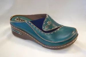 L'Artiste Chino by Spring Step Damen blau handbemalt Leder Clog EU 40 - Bild 1 von 3
