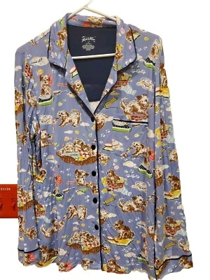 Nick & Nora Pajama Knit Top Puppy Dog Animal Bubble Bath Time Button Down XL  - Image 1 of 4