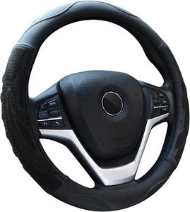 Breathable Microfiber Leather Car Steering Wheel Cover 15" Black - Picture 1 of 8