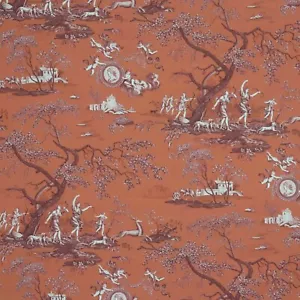 Cherubs Toile Orange Double Width Fabric 100% Cotton Curtains Upholstery - Picture 1 of 7