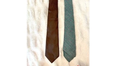 Corbatas Geoffrey Beene Cuello De Colección, Años 60 SEDA | Lote de 2 | Mad Men Ajustadas | Verde Marrón Foto 1 de 4