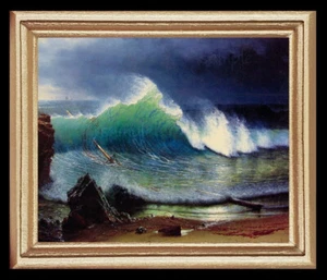 Cuadro artístico miniatura de casa de muñecas paisaje marino ola del océano que se estrella 8535 - Imagen 1 de 1