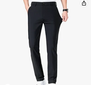 LUSHENUNI Men's Golf Pants Highly Stretch Slim Fit Skinny Dress Pants w/ Pockets - Picture 1 of 4