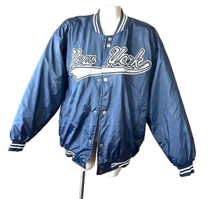 Z 1990's Jon Lauren New York Jacket Men's L Navy Blue NEW 100% Polyester Vtg - Picture 1 of 5