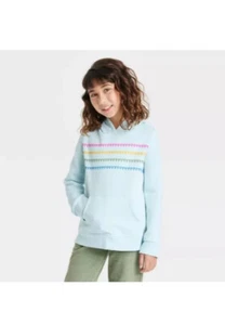 Cat & Jack Girls Fleece Pullover Hoodie Blue Hearts XS 4/5 NWT - Picture 1 of 5