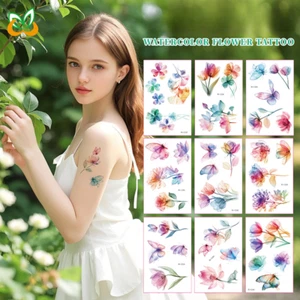 12 Pcs Watercolor Flower Butterfly Temporary Tattoo Sticker Waterproof Body Arts - Picture 1 of 19