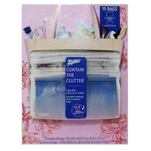 Bolsas organizadoras de almacenamiento de plástico reutilizables Ziploc Contain the Clutter, paquete de 15 - Imagen 1 de 6