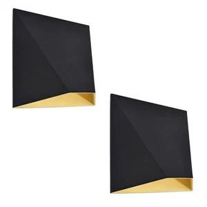 Luxrite Outdoor LED Black and Gold Wall Sconce 3CCT 3000K-5000K 6" IP65 2-Pack - Picture 1 of 7