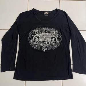 Harley-Davidson Women’s L Black Rhinestone Long Sleeve Shirt Made in USA Biker - Picture 1 of 8