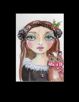 ACEO причудливая зимняя девочка и котенок оригинальное искусство Pinkglitterfae - Изображение 1 из 3