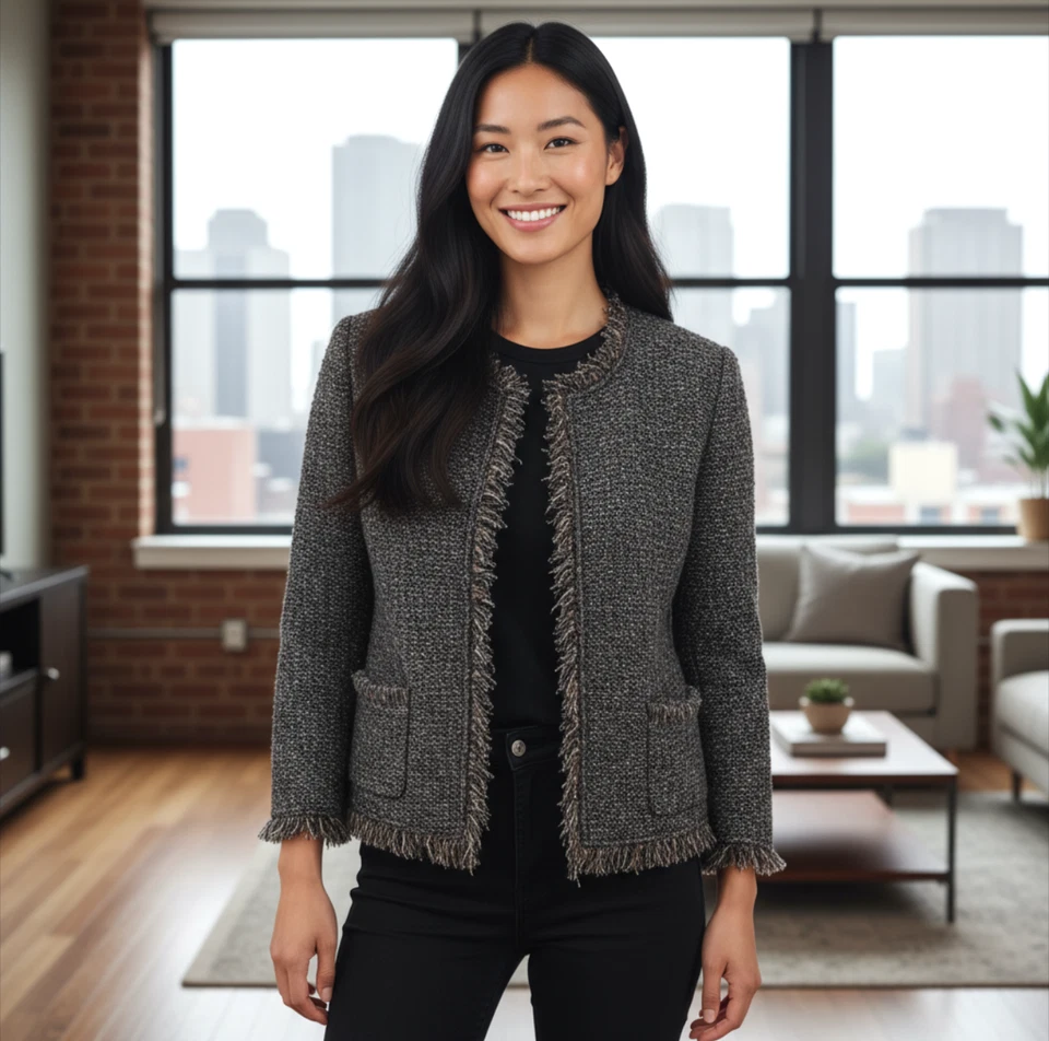 Suéter 360 Gris Marrón Neutro Boucle Mezcla Mohair Cárdigan Suéter Talla Mediana Foto 1 de 4