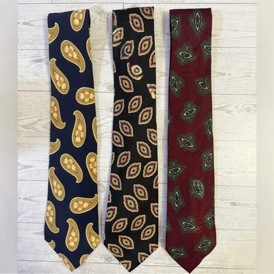 Hugo Boss 男式 100% 真丝领带套装 - 意大利制造 - 复古混合图案 — 第 1/4 张图片