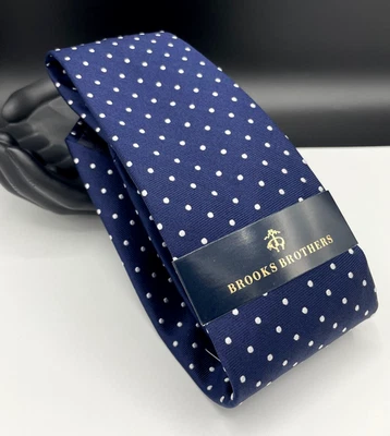 Brooks Brothers Men's Silk Blend Tie ~ Blue ~ White Polka Dot ~ NEW MSRP: $98.00 - Image 1 of 4