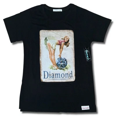 Camiseta Diamond Supply Co XS a Pequeña Negra Pinup Niña Con Tarjeta Diamante Foto 1 de 4