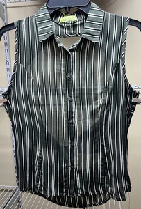 Vizio Backless Tie Back Stiped Sleeveless Button Up Collared Tank Womens Med New - Picture 1 of 8