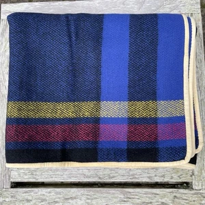 Ebba von Eckermann Wool Throw Blanket Ripsa Sweden 68x58 Blue Plaid Vintage Read - Picture 1 of 6