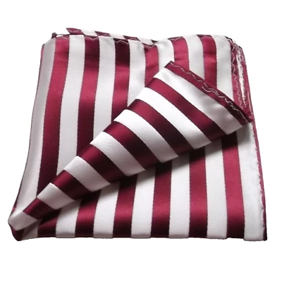 Hanky Pocket Square Handkerchief by Lloyd Attree & Smith Burgundy Ivory Striped - Image 1 of 4