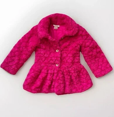 Abrigo Juicy Couture Niñas Jóvenes Rosa Imitación Piel Talla 5T Chaqueta Abotonada Peplum Foto 1 de 4