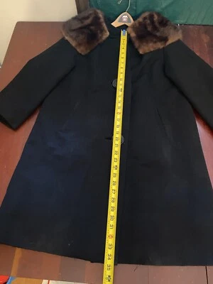 Abrigo de Colección Stevens Forstmann Mezcla de Lana Cuello de Piel Para Mujer Botón Falta Talla??? Foto 1 de 4