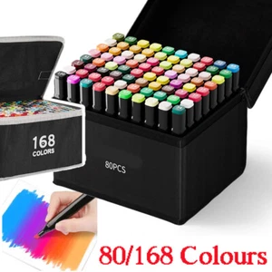 80/168 Colours Markers Pens Art Set Fine Broad Dual Tip Watercolour Adults Kid - Picture 1 of 9