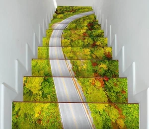 3D Forest Road A066 Stair Risers Decoration Photo Mural Vinyl Wallpaper Vera - Bild 1 von 6