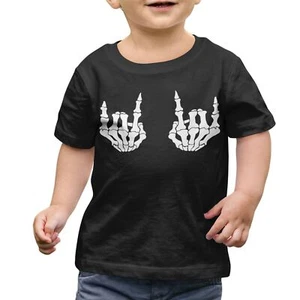 Skeleton Tshirt Hands Rock Sign Halloween Shirt Kids Costume Funny Boys Girls - Picture 1 of 12
