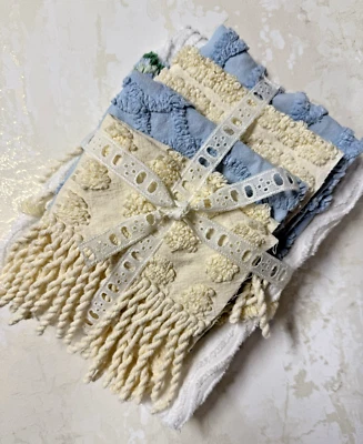 Vintage BLUE, YELLOW, WHITE Cotton Chenille BUNDLE 5 pieces - Image 1 of 4