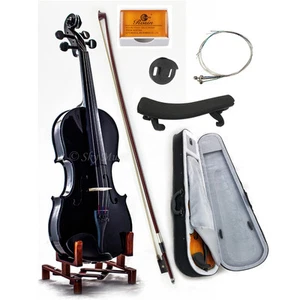 Black 4/4 Size Solid Maple Spruce Student Violin w Extras Beautiful Purfling - Picture 1 of 5
