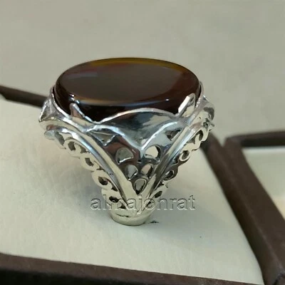 Natural Brown Agate Stone Ring 925 Silver -Big Ring - Image 1 of 4