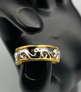 Gold-tone Band Ring with Silver-tone Elephants Around Band size 10 - Picture 1 of 6