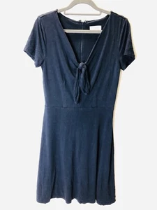 LOFT Ann Taylor Damen S Kleid V-Ausschnitt Schleife Stretch Strick Kurzarm Midi Blau - Bild 1 von 7