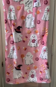 Geisterdecke Überwurf HALLOWEEN rosa Süßigkeiten Süßigkeiten Decke NEU 60” x 70” - Bild 1 von 5