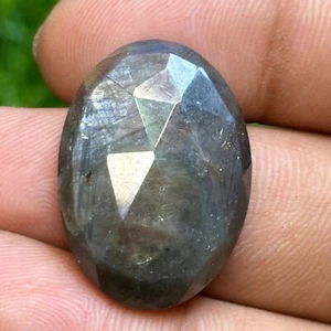Natural Silver-Blue Matrix Sheen Sapphire Rose Cut Oval Shape 40.Ct Gemstone - Picture 1 of 6