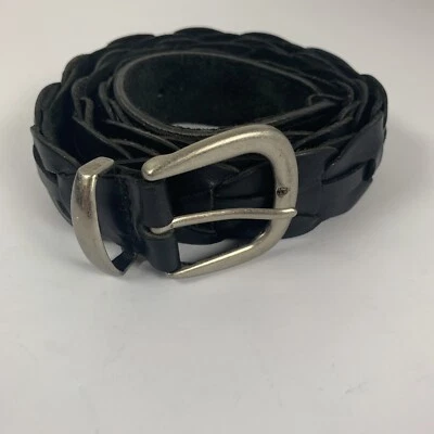 Cinturón de cuero tejido genuino negro con hebilla de níquel cepillado talla XL Foto 1 de 4