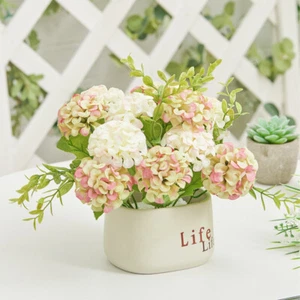 Artificial Potted Fake Bunch Flowers Hydrangea/Monstera Silk Plant Bonsai Decor - Picture 1 of 15