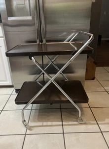 Vintage Mid-Century Cosco Rolling Kitchen Cart 2-Tier Metal Faux Wood Foldable - Picture 1 of 12