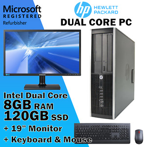 HP Desktop PC Computer 19" Monitor Bundle with Windows 10 Dual Core 8GB 120GB