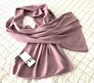 Zara Fine Knit Wool Blend Scarf In Pink/Lilac With Ribbed Trims BNWT LAST ONE - Picture 1 of 10