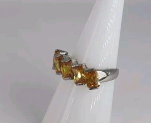 925 Sterling Silver Ring Yellow Baguette 5 Stone Size O 1/2 unusual Gift Present - Picture 1 of 8
