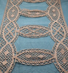 Antique French Bobbin Lace Big Ribbon Heavy Linen Handmade Le Puy Trim Vintage - Picture 1 of 12