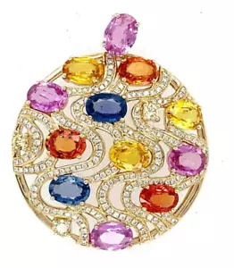 14k Rose Gold 14 ct sapphire and 1ct Diamond Plaque Pendant 12.6g - Picture 1 of 6