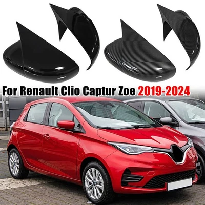 For Renault Clio Captur Zoe 2019-2024 2Pcs Black/Carbon Ox Horn Mirror Cover Cap - Image 1 of 4