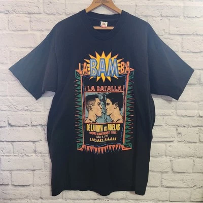 Vtg 90s Black Oscar De La Hoya Ruelas La Bamba Batalla 1995 Boxing T Shirt XL - Image 1 of 4