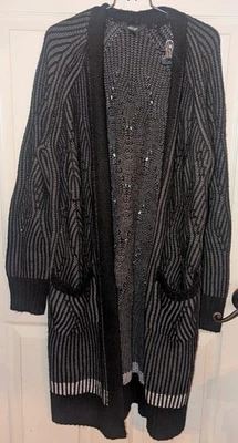 Simply Vera Vera Wang Womens Cardigan Open Front Two Pocket Black Gray  Size L - Image 1 of 4