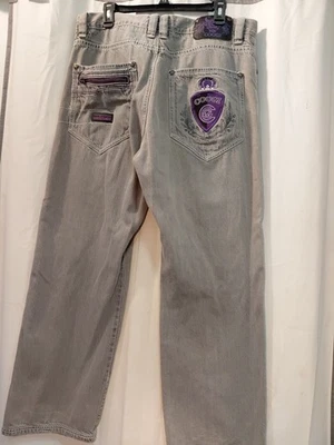 Jeans COOGI 36x32 cinza bordado 1969 hip hop premium denim perna larga - Imagem 1 de 4