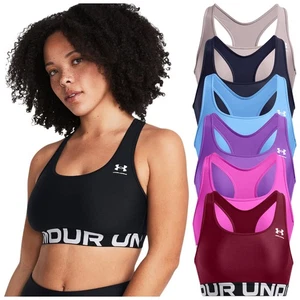Under Armour Sports Bra Ladies Compression Support Mid Vest Crop Top HeatGear - Picture 1 of 17