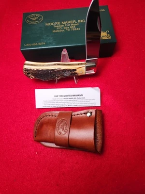 Cuchillo trampero grande Moore Maker EE. UU. 6106 LB hoja única bloqueo ciervo genuino Foto 1 de 4