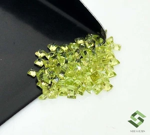 1.59 CTS Natural Peridot Square Cut 2 mm Lot 25 Pcs Lustrous Calibrated Gemstone - Picture 1 of 5
