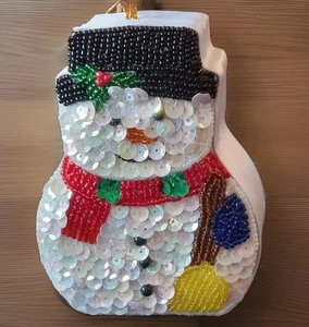 Pupazzo di neve vintage paillettes perline inverno Natale festa regalo bigiotteria ornamento - Foto 1 di 6